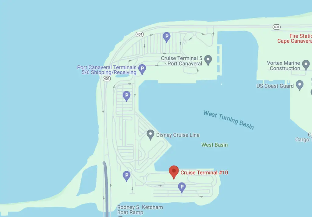 Port Canaveral Terminal 8 and Terminal 10. Disney Wish sailings on November 11, 2024 and December 30, 2024 only will embark from Cruise Terminal #8 and debark from Cruise Terminal #10. 